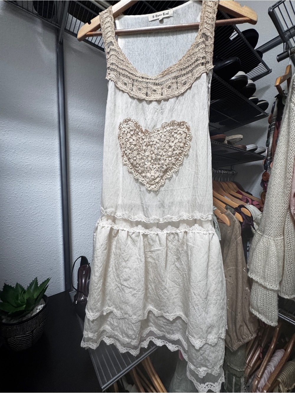 Boho Crochet Heart Cream Top